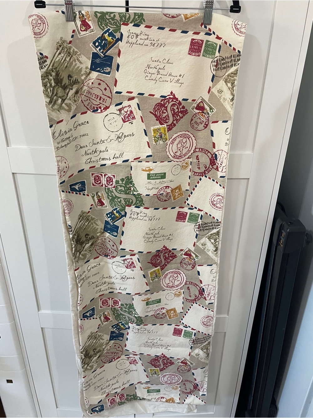 Pottery Barn Cream Table Runner Holiday Letters From Santa Cotton/Linen 18x100